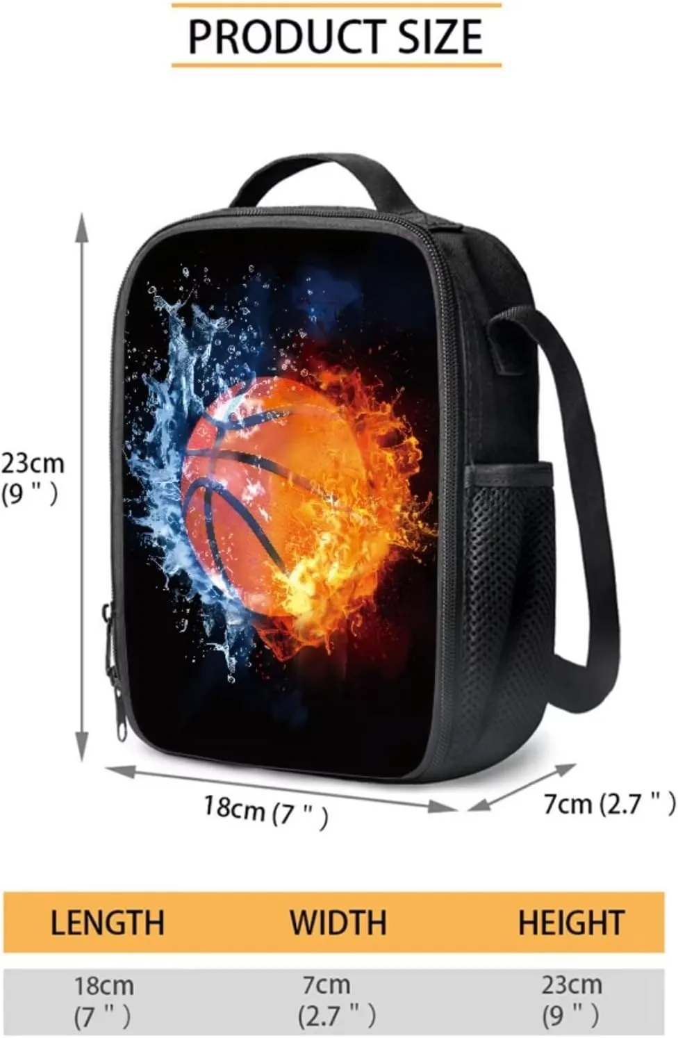 Basketball Backpack Lunchbox Set Boys 3-in-1 School Bags Set with Pencil Case Water Fire Print 10-12 Kids Large Book Bag Elementary School Daypacks Travel Backpacks