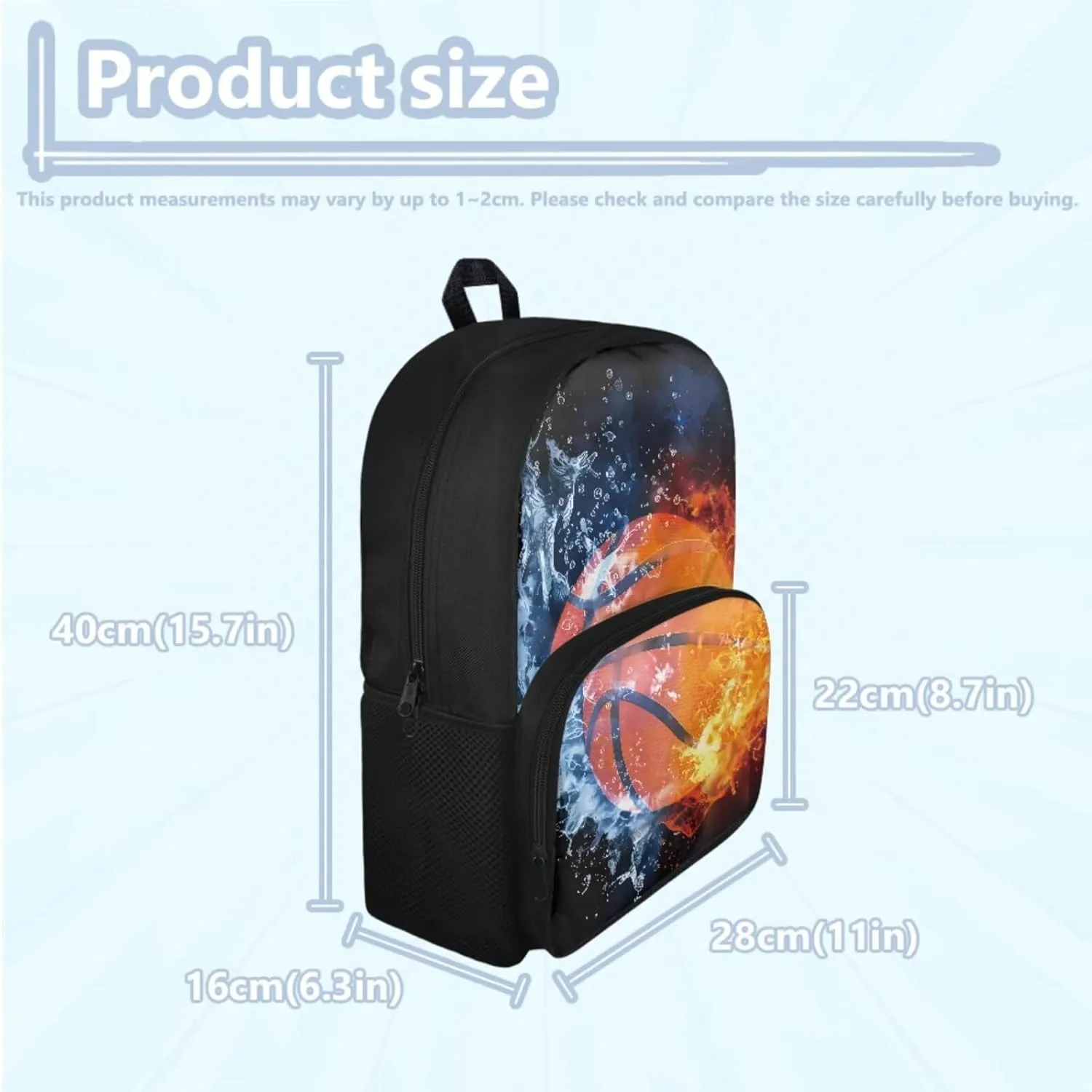 Basketball Backpack Lunchbox Set Boys 3-in-1 School Bags Set with Pencil Case Water Fire Print 10-12 Kids Large Book Bag Elementary School Daypacks Travel Backpacks