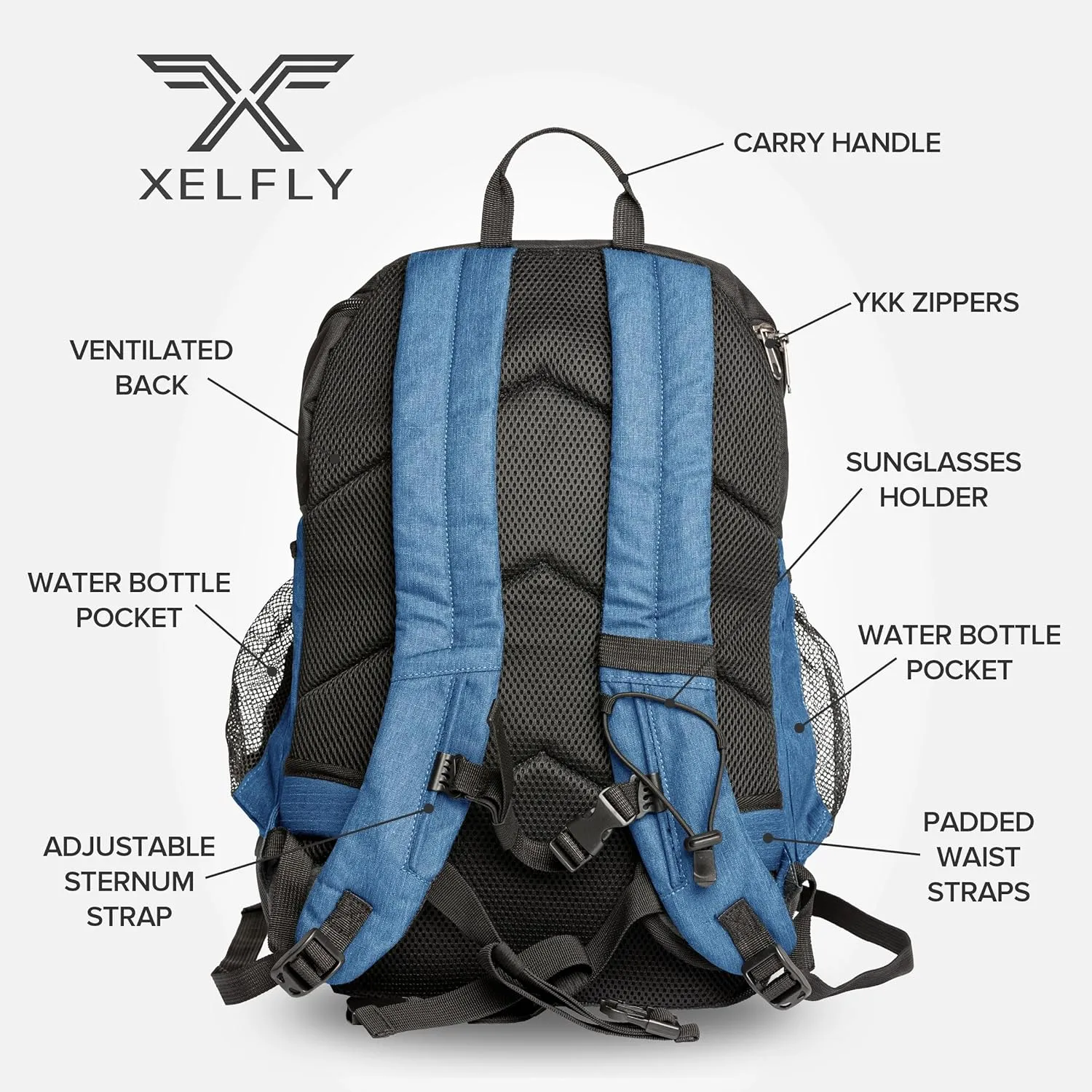 Basketball Backpack with Ball Compartment – Sports Equipment Bag for Soccer Ball, Volleyball, Gym, Outdoor, Travel, Team – 2 Bottle Pockets, Includes Laundry or Shoe Bag – 25L (Blue)