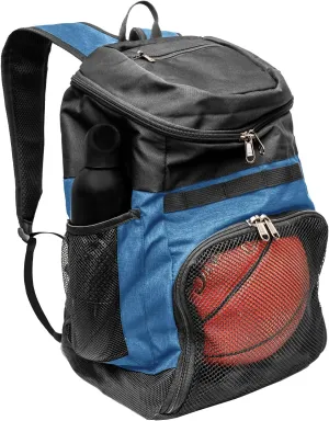 Basketball Backpack with Ball Compartment – Sports Equipment Bag for Soccer Ball, Volleyball, Gym, Outdoor, Travel, Team – 2 Bottle Pockets, Includes Laundry or Shoe Bag – 25L (Blue)