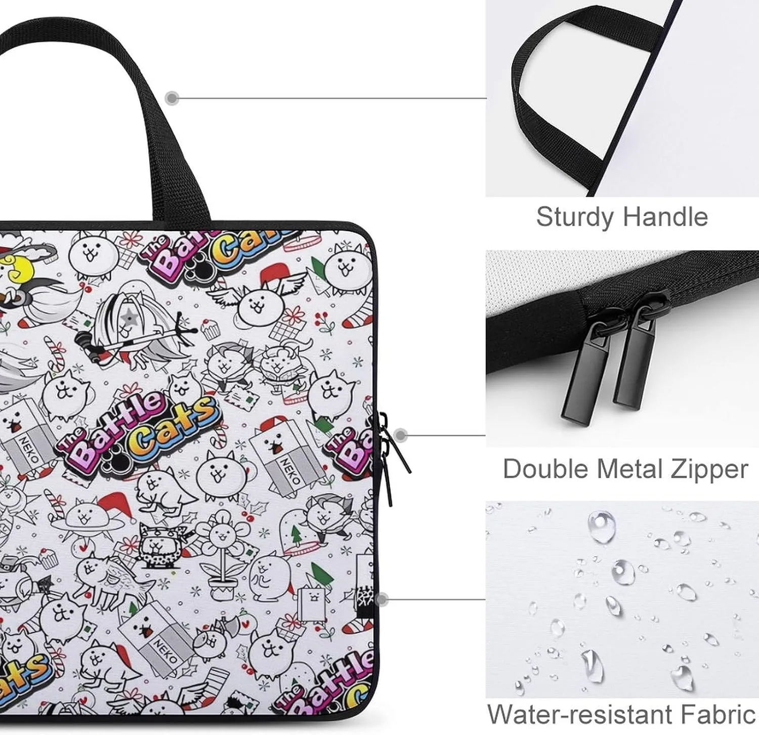 Battle-Cats Slim Laptop Bag - Lightweight And Water-Resistant Carrying Case with Handle