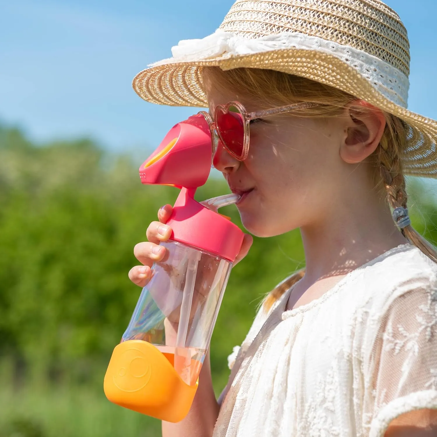 b.box 15oz Tritan Straw Bottle: Modern Water Bottle with Flip Straw for Toddlers & Kids. Spill Proof, Leak Proof, BPA Free. Great for School/Daycare or Next Step after Sippy Cups (Lemon Sherbet)