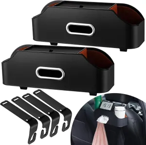 BBTO 2 Pcs Backseat Cupholder for Car Black Car Seat Back Organizer Multifunctional Cupholder Organizers with Tissue Storage Box and Hooks for Storage Family Adventures