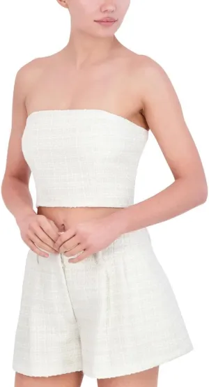 BCBGMAXAZRIA Women's Strapless Straight Neck Tweed Crop Top