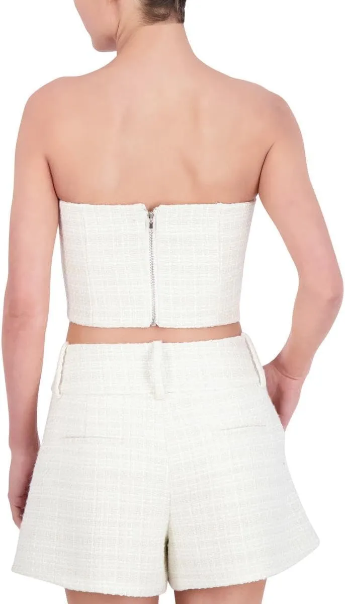 BCBGMAXAZRIA Women's Strapless Straight Neck Tweed Crop Top