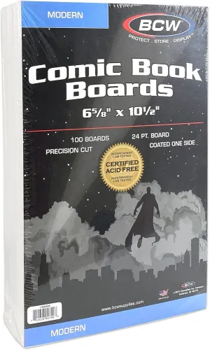 BCW Modern Comic Backing Boards - Pack of 100 | Certified Acid-Free, Lab Tested for Archival Quality and Protection Comic Book Boards | Ideal for Comic Book Storage and Preservation