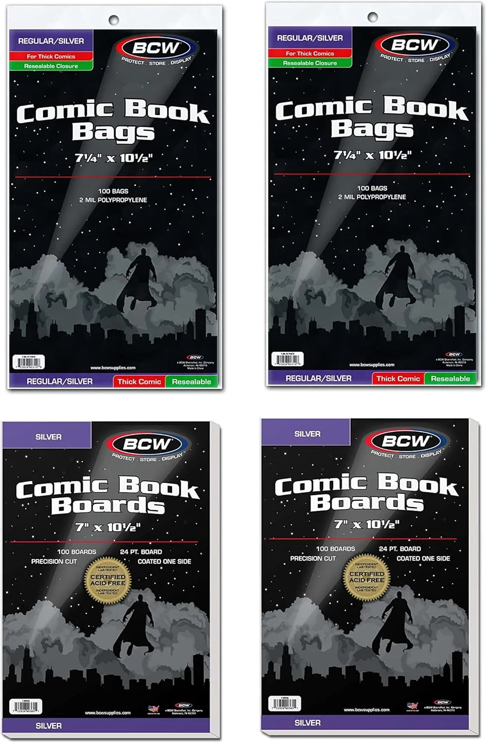 BCW Silver/Regular Comic Bags & Boards | 200 Bags & 200 Boards | Acid-Free, Archival-Quality Storage for Silver Age Comics
