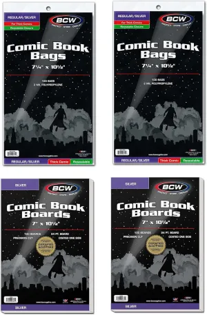 BCW Silver/Regular Comic Bags & Boards | 200 Bags & 200 Boards | Acid-Free, Archival-Quality Storage for Silver Age Comics
