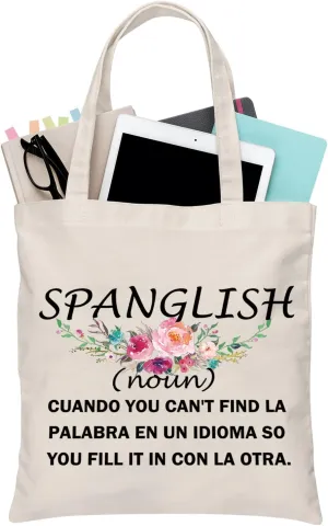 BDPWSS Spanish Gift Spanglish Definition Tote Bag Spanish Teacher Appreciation Gift Bilingual Teacher Gift Spain Lover Gift