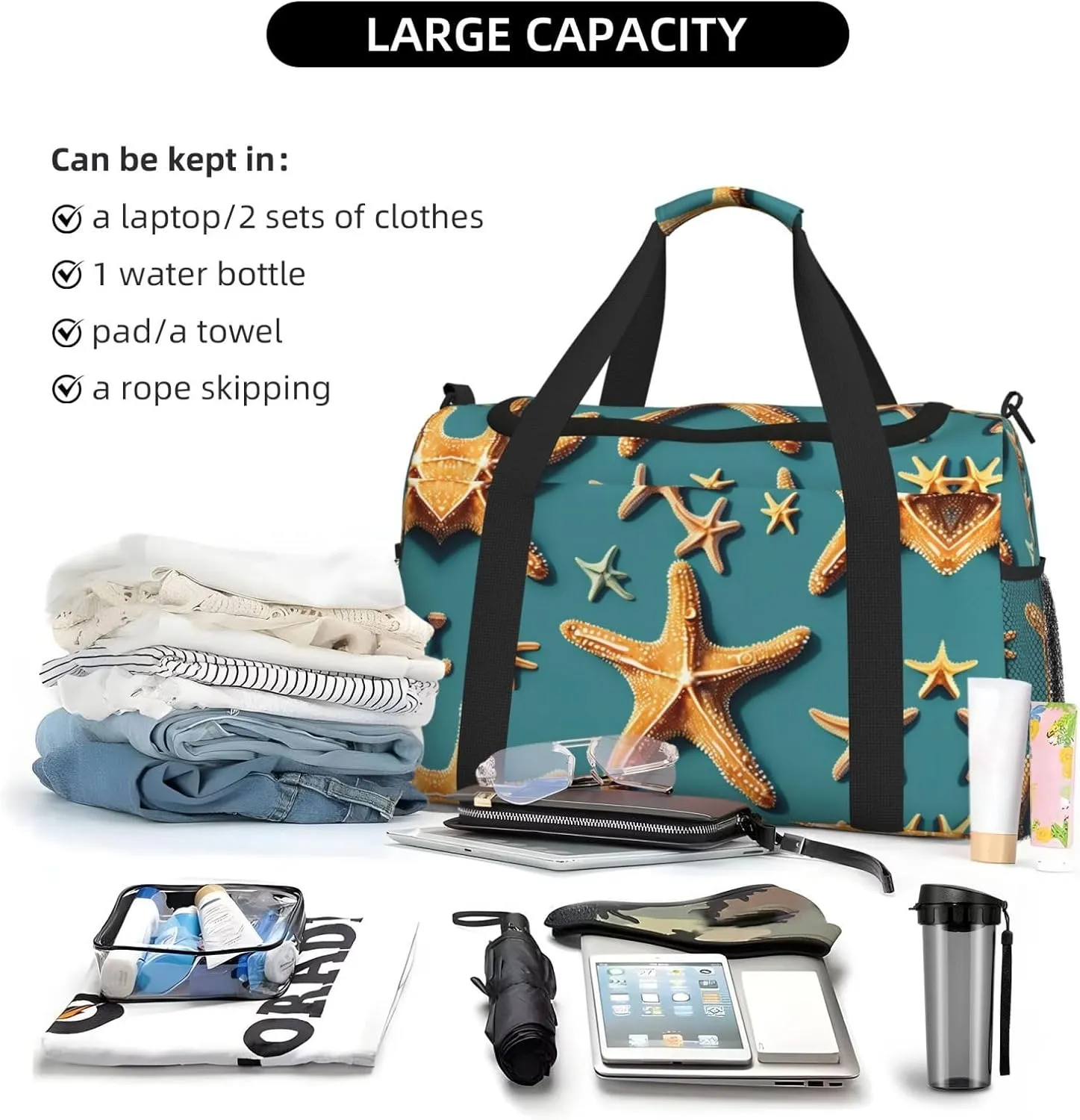 Beach Starfish Travel Bag, Weekender Bags For Women Men For Outdoor Adventures, Ideal For Camping And Hiking