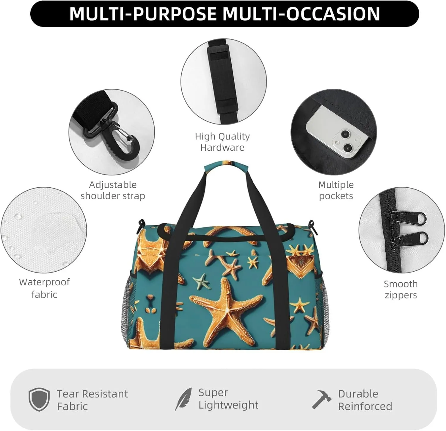 Beach Starfish Travel Bag, Weekender Bags For Women Men For Outdoor Adventures, Ideal For Camping And Hiking