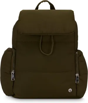 BEARPAW Women’s Backpack - Puffy Quilted Top Open Backpack for Women, Laptop Bag for Work & Travel | Fits Most 15" Laptops, Olive Night