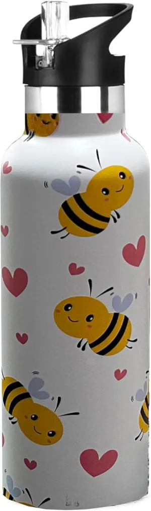Bee Water Bottle Adult Kids With Straw Lid Insulated Stainless Steel Travel Mugs for Sport Gym Outdoor 20oz