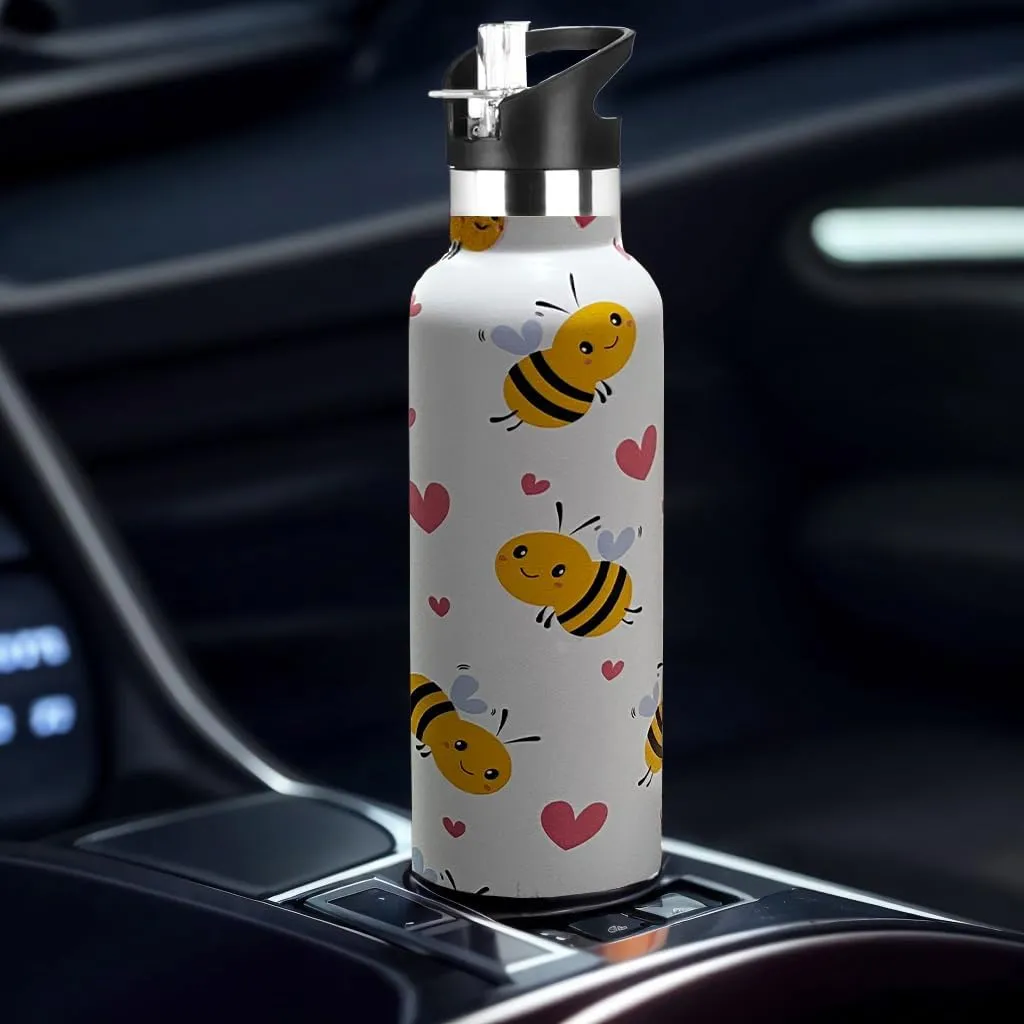 Bee Water Bottle Adult Kids With Straw Lid Insulated Stainless Steel Travel Mugs for Sport Gym Outdoor 20oz