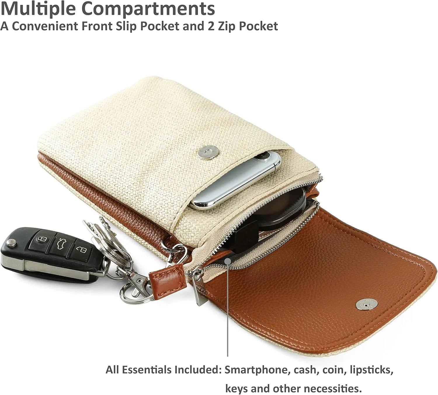 befen Genuine Leather Small Crossbody Bags for Women Cell Phone Bag Cross Body Purses,Silver Zipper