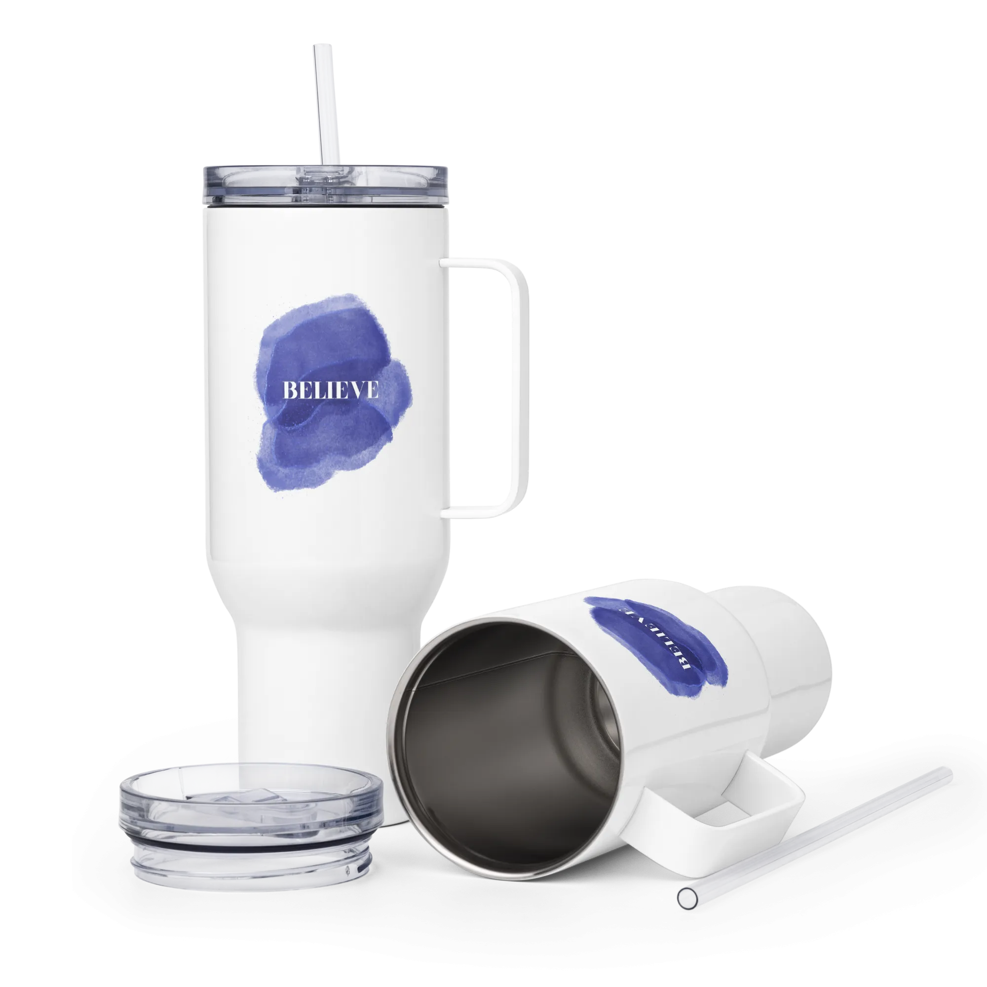 BELIEVE Travel mug with a handle