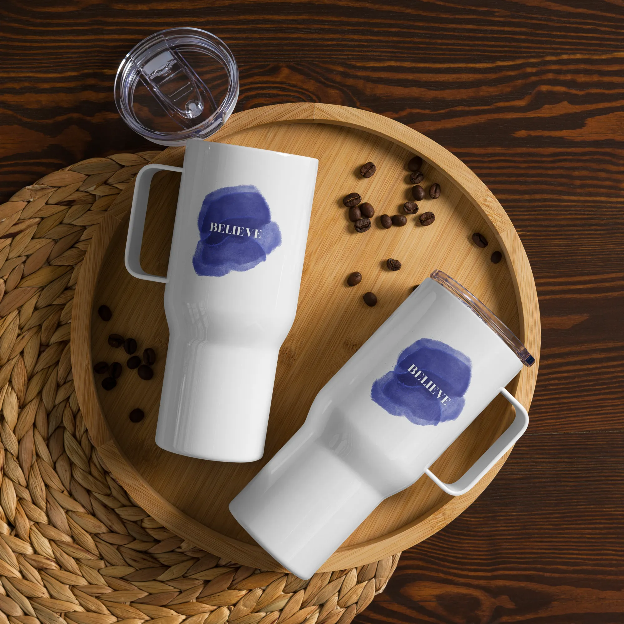 BELIEVE Travel mug with a handle