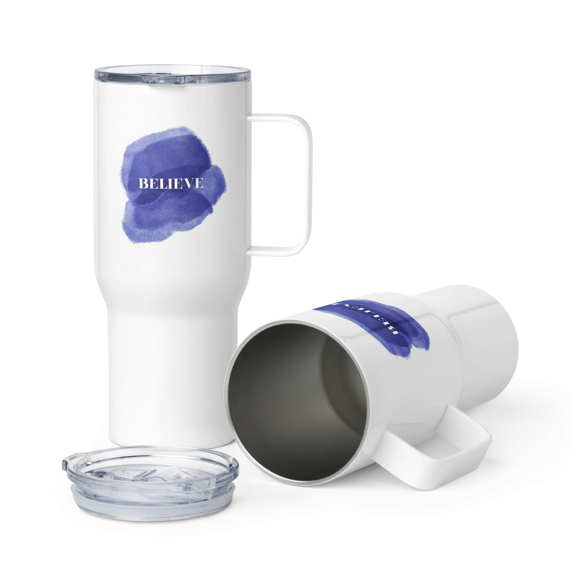 BELIEVE Travel mug with a handle