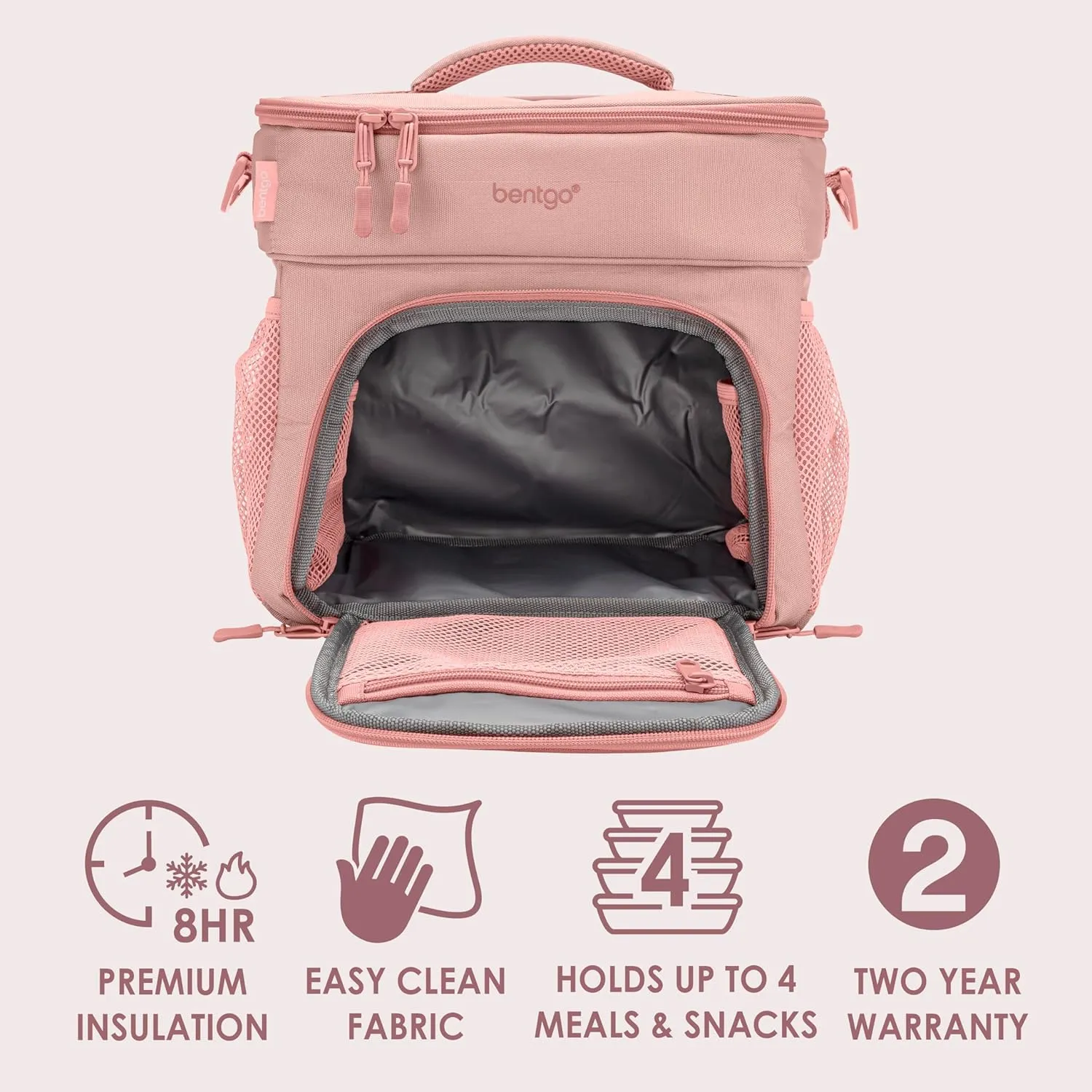 Bentgo Prep Deluxe Insulated Multimeal Bag - Lunch Box Bag, Holds 5 Meals, Premium Insulation up to 8 Hrs, Durable, Water-Resistant - Large Capacity For Adult Meal Prep (Blush)