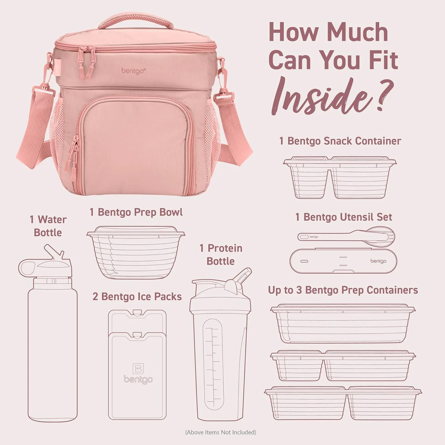 Bentgo Prep Deluxe Insulated Multimeal Bag - Lunch Box Bag, Holds 5 Meals, Premium Insulation up to 8 Hrs, Durable, Water-Resistant - Large Capacity For Adult Meal Prep (Blush)