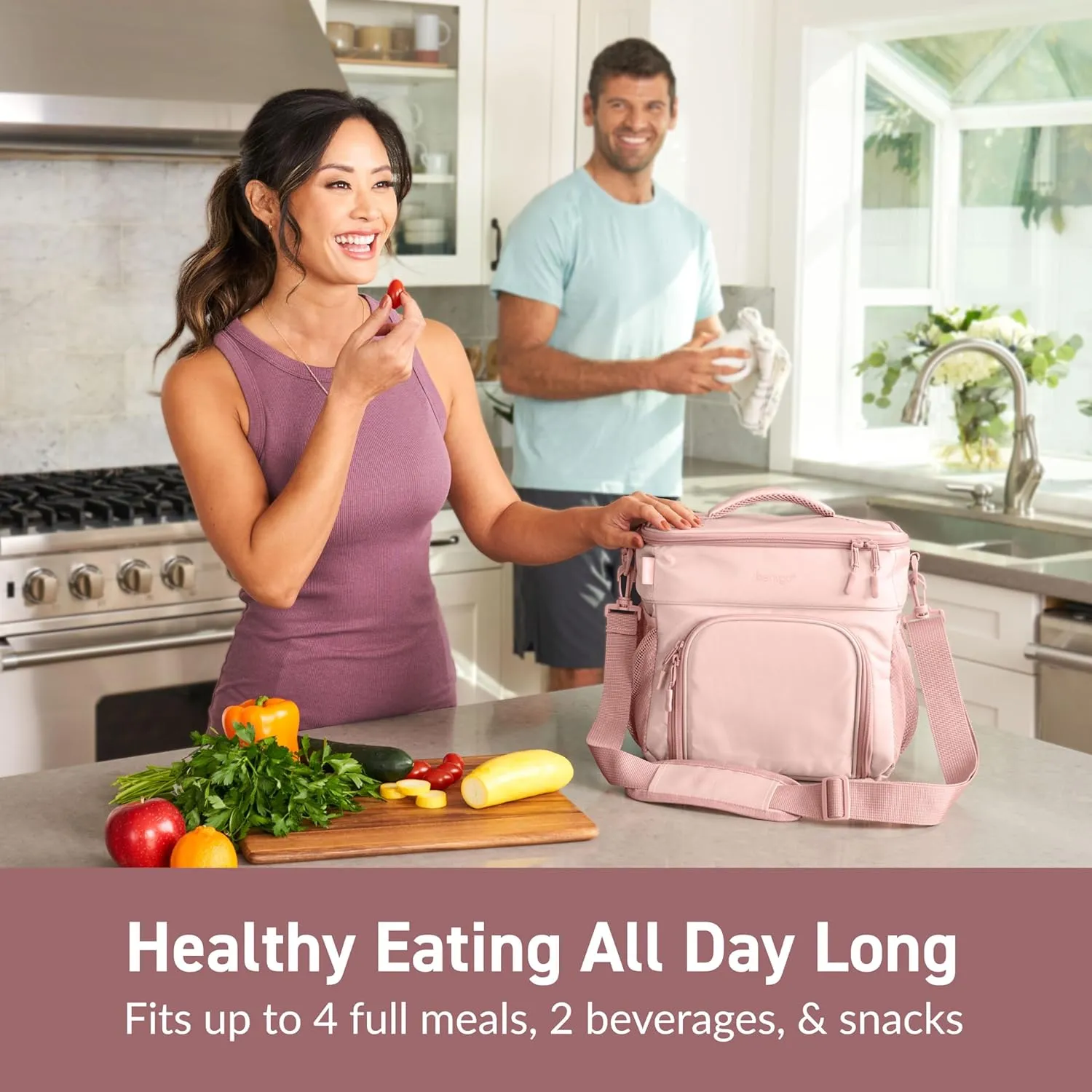 Bentgo Prep Deluxe Insulated Multimeal Bag - Lunch Box Bag, Holds 5 Meals, Premium Insulation up to 8 Hrs, Durable, Water-Resistant - Large Capacity For Adult Meal Prep (Blush)