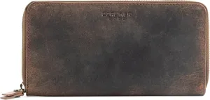 BERLINER BAGS Vintage Genuine Leather Wallet Margo, RFID Blocking Credit Card Holder, Slim Womens Wallet, Zip Around Wallet for 13 Cards and ID window, Bills, Coins - Brown