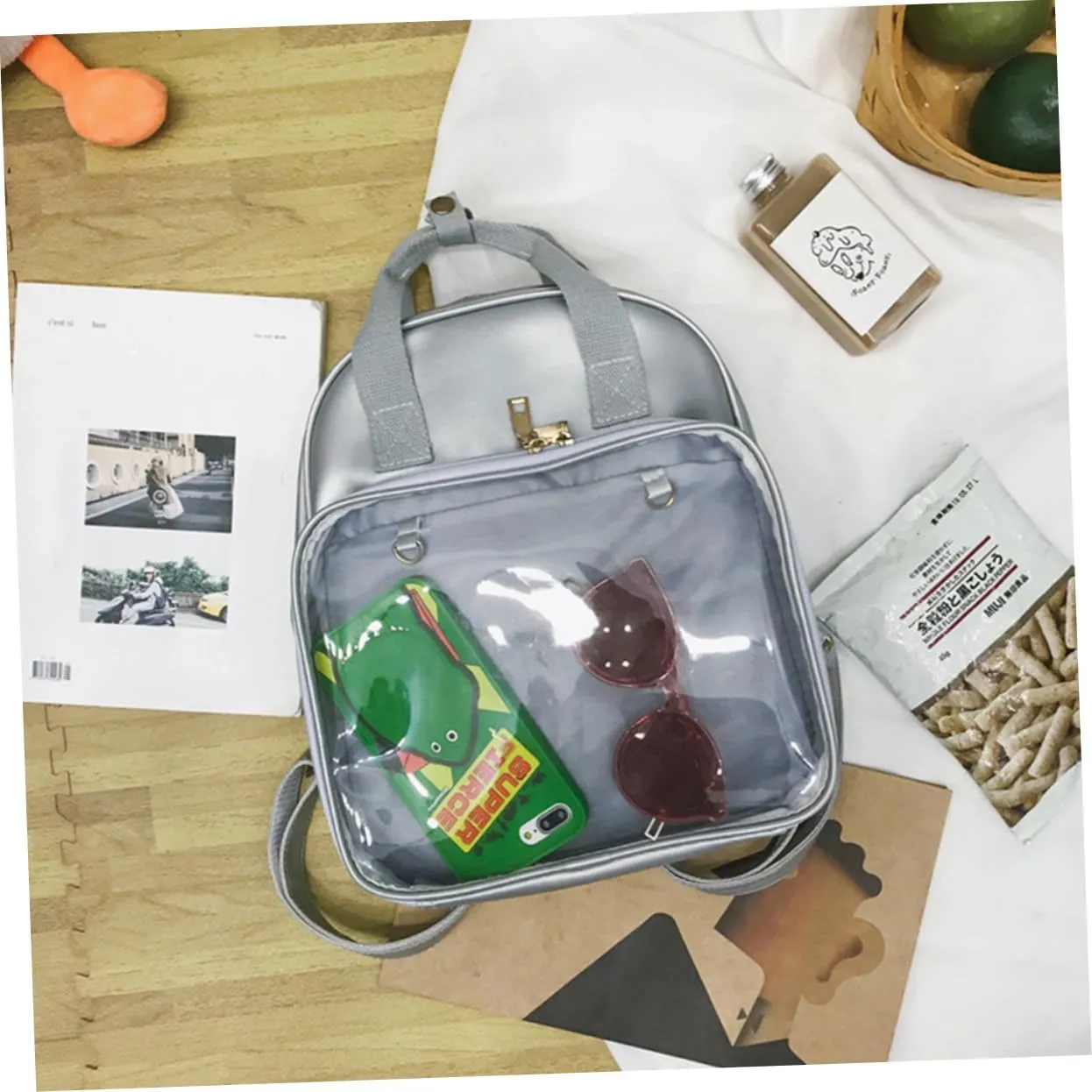 BESPORTBLE Backpacks for Girls Backpack Pvc Messenger Bag Adjustable Straps Fashion Book Bag for Women (grey)