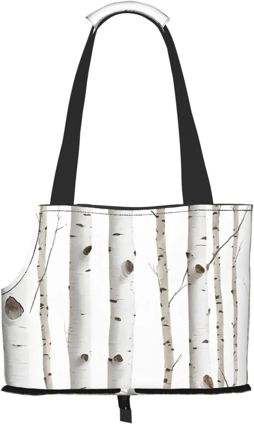 Birch Tree Printed Foldable Pet Bag - Portable Puppy Cat Travel Handbag Tote,Pet Carrier Backpacks., Black
