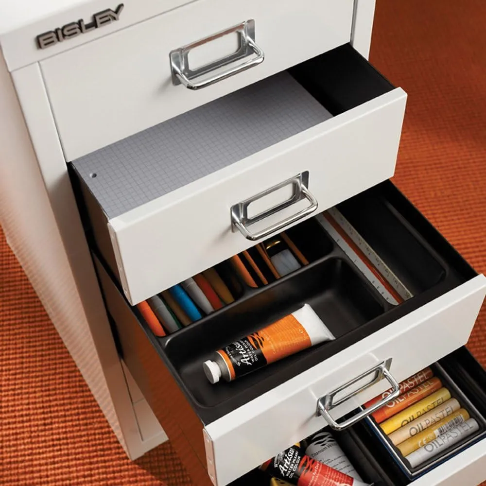 Bisley 5-Drawer Steel MultiDrawer Cabinet Green, Chrome Pull Handles with Label Holders, Powder-Coated Steel, Removable Drawers, Desktop Storage, Labels Included