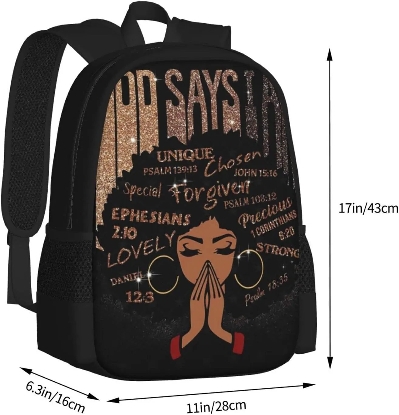 Black Girl Laptop Backpack Durable Casual Daypack School Bookbag for Women Teen Office Outdoor 17 Inch