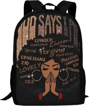 Black Girl Laptop Backpack Durable Casual Daypack School Bookbag for Women Teen Office Outdoor 17 Inch