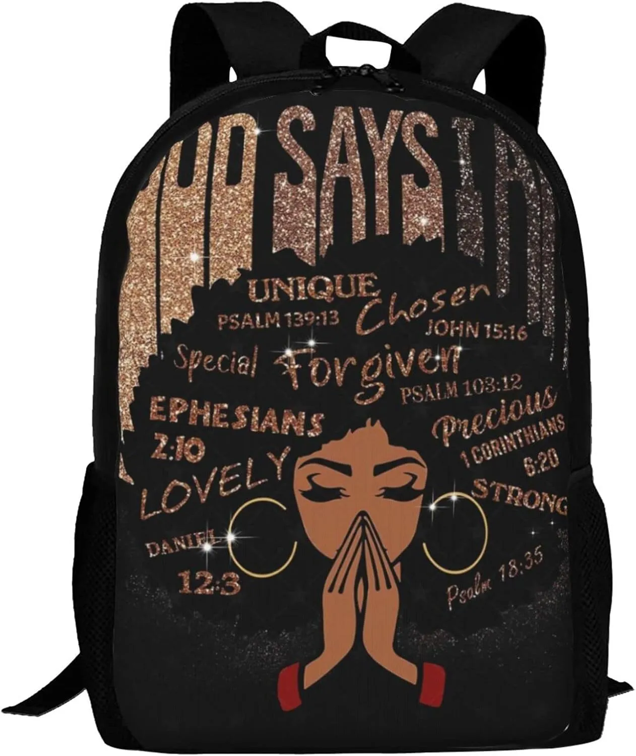 Black Girl Laptop Backpack Durable Casual Daypack School Bookbag for Women Teen Office Outdoor 17 Inch