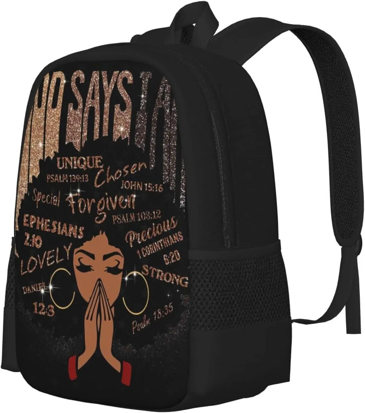 Black Girl Laptop Backpack Durable Casual Daypack School Bookbag for Women Teen Office Outdoor 17 Inch