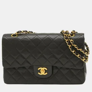 Black Lambskin Leather Medium Classic Double Flap Shoulder Bags
