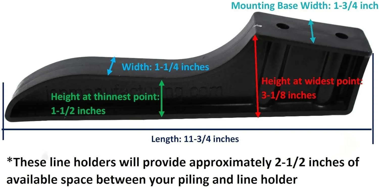 Black or White Dock Piling Line Holder Hook - Store Your Dock Lines/Ropes (4, Black)