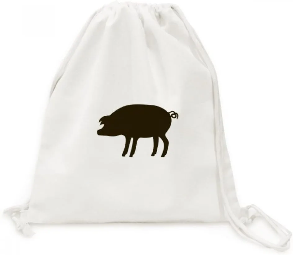 Black Pig Animal Portrayal Canvas Drawstring Backpack Travel Shopping Bags