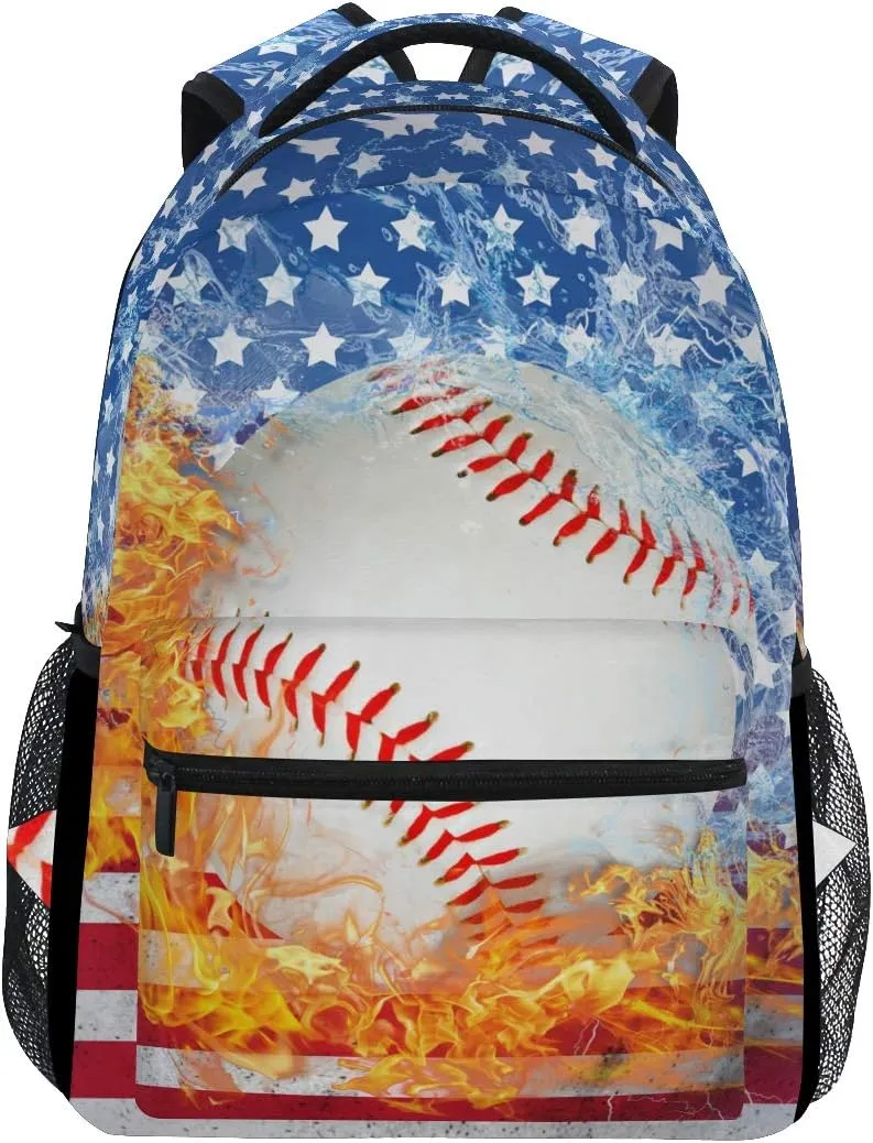 Blue Baseball Bookbags Chic 3th 4th 5th Grade School Backpacks Travel Laptop Daypack Bag Purse for Girls Boys Teens