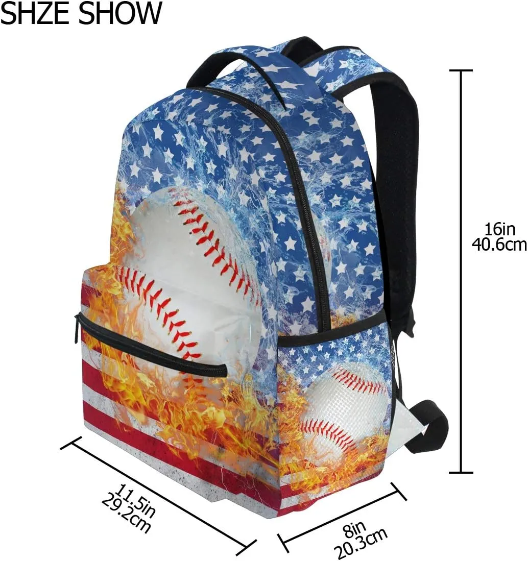 Blue Baseball Bookbags Chic 3th 4th 5th Grade School Backpacks Travel Laptop Daypack Bag Purse for Girls Boys Teens