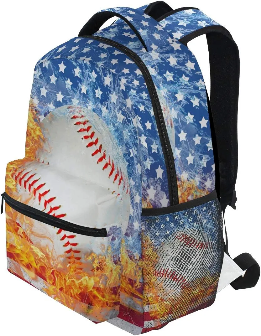 Blue Baseball Bookbags Chic 3th 4th 5th Grade School Backpacks Travel Laptop Daypack Bag Purse for Girls Boys Teens