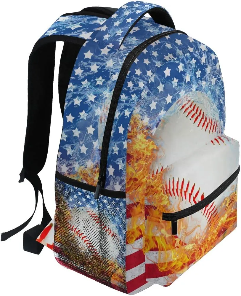 Blue Baseball Bookbags Chic 3th 4th 5th Grade School Backpacks Travel Laptop Daypack Bag Purse for Girls Boys Teens