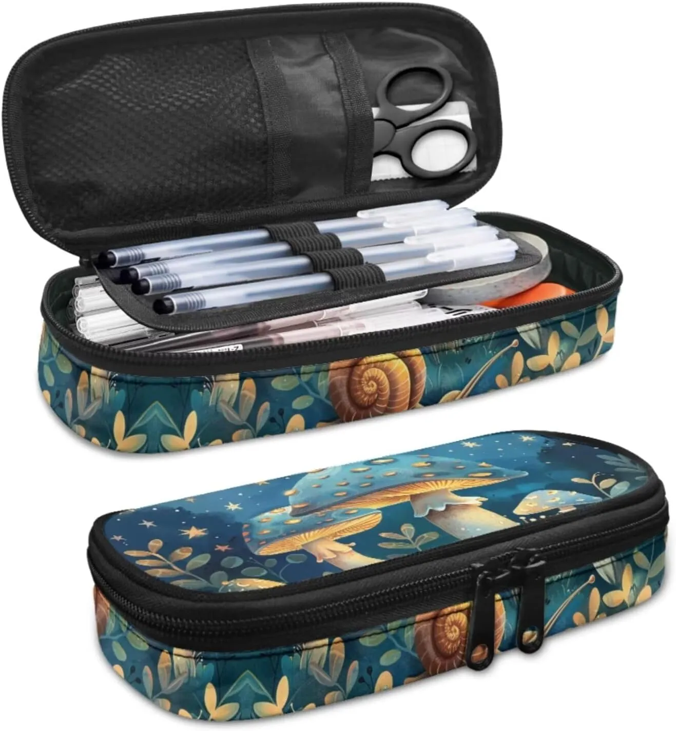 Blue Mushroom Middle School Backpacks for Teen Girls Snail School Backpack for Kids Moon School Backpack Picnic Pouch Lunch Box with Water Bottle Holder Pencil Bag Keychain