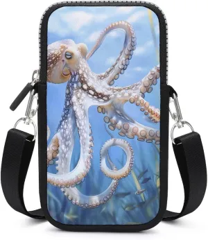 Blue Octopus Ocean Octopus Crossbody Phone Bag Mini Shoulder Bag Cute Cell Phone Purse for Men Women