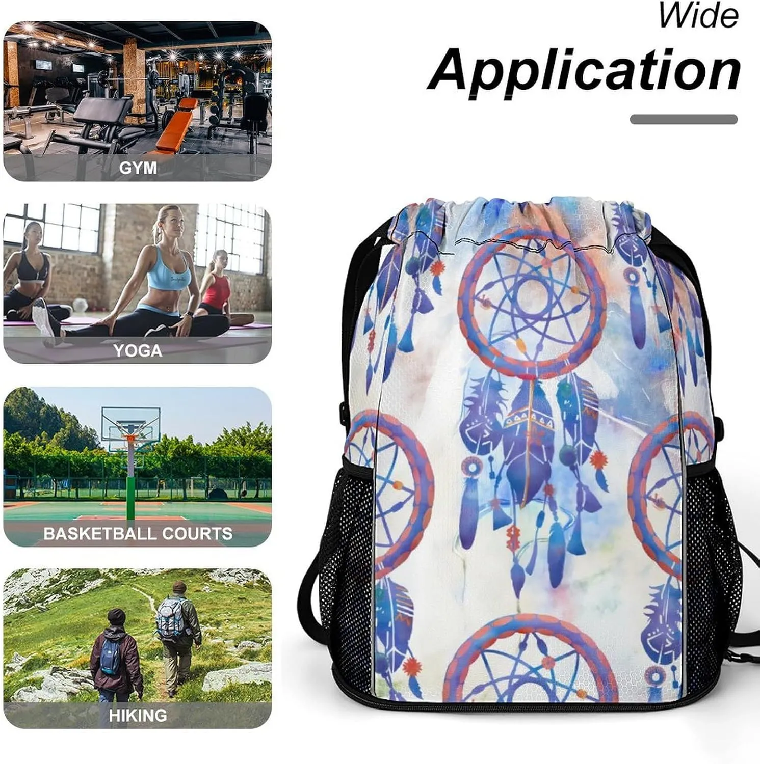 Blue Watercolor Dreamcatcher Modern Boho Sports Bundle Pocket Wet Dry Separation Backpack