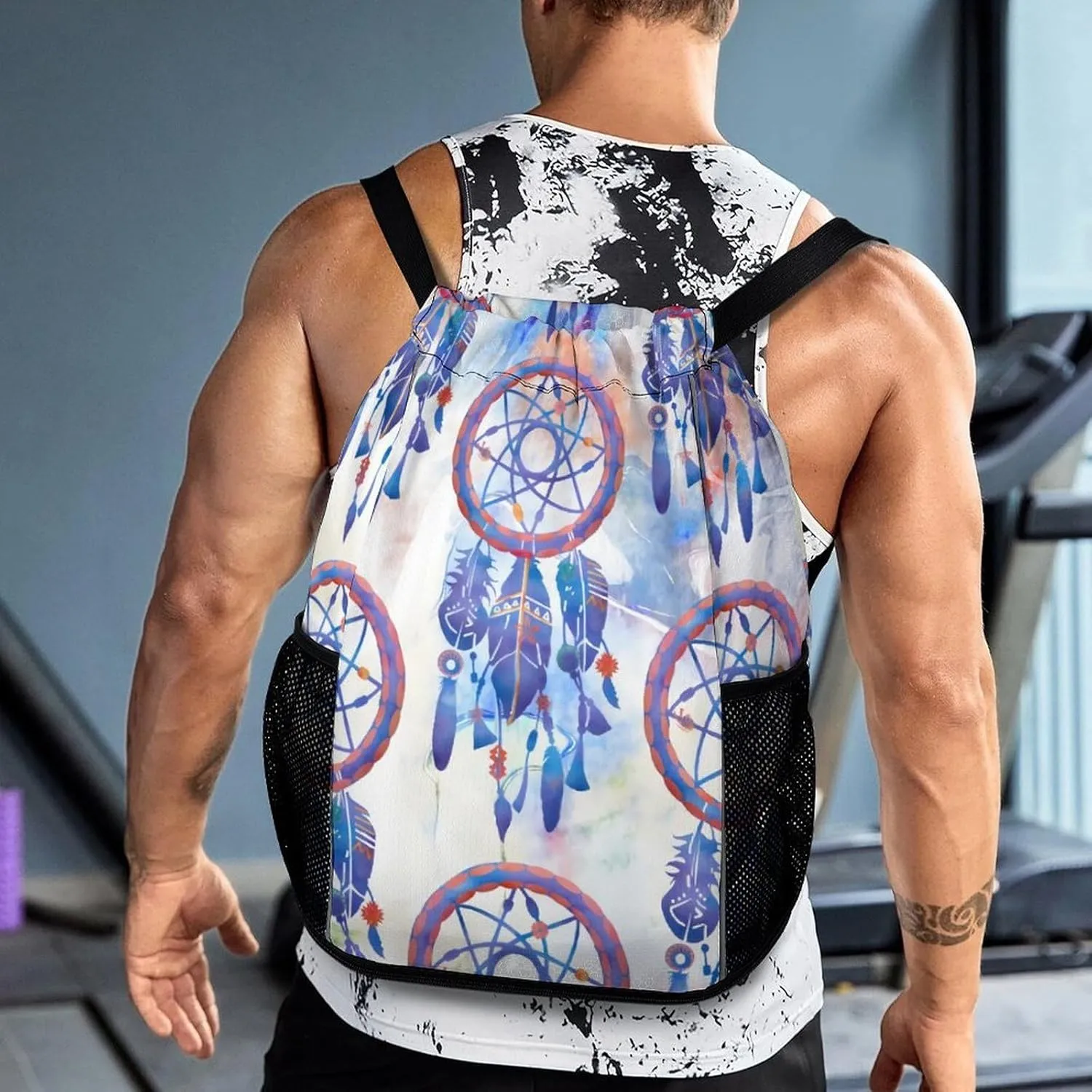 Blue Watercolor Dreamcatcher Modern Boho Sports Bundle Pocket Wet Dry Separation Backpack