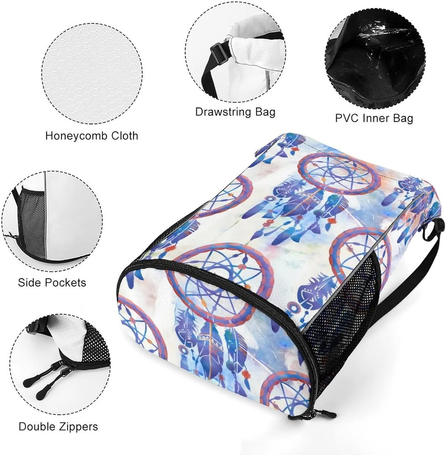 Blue Watercolor Dreamcatcher Modern Boho Sports Bundle Pocket Wet Dry Separation Backpack