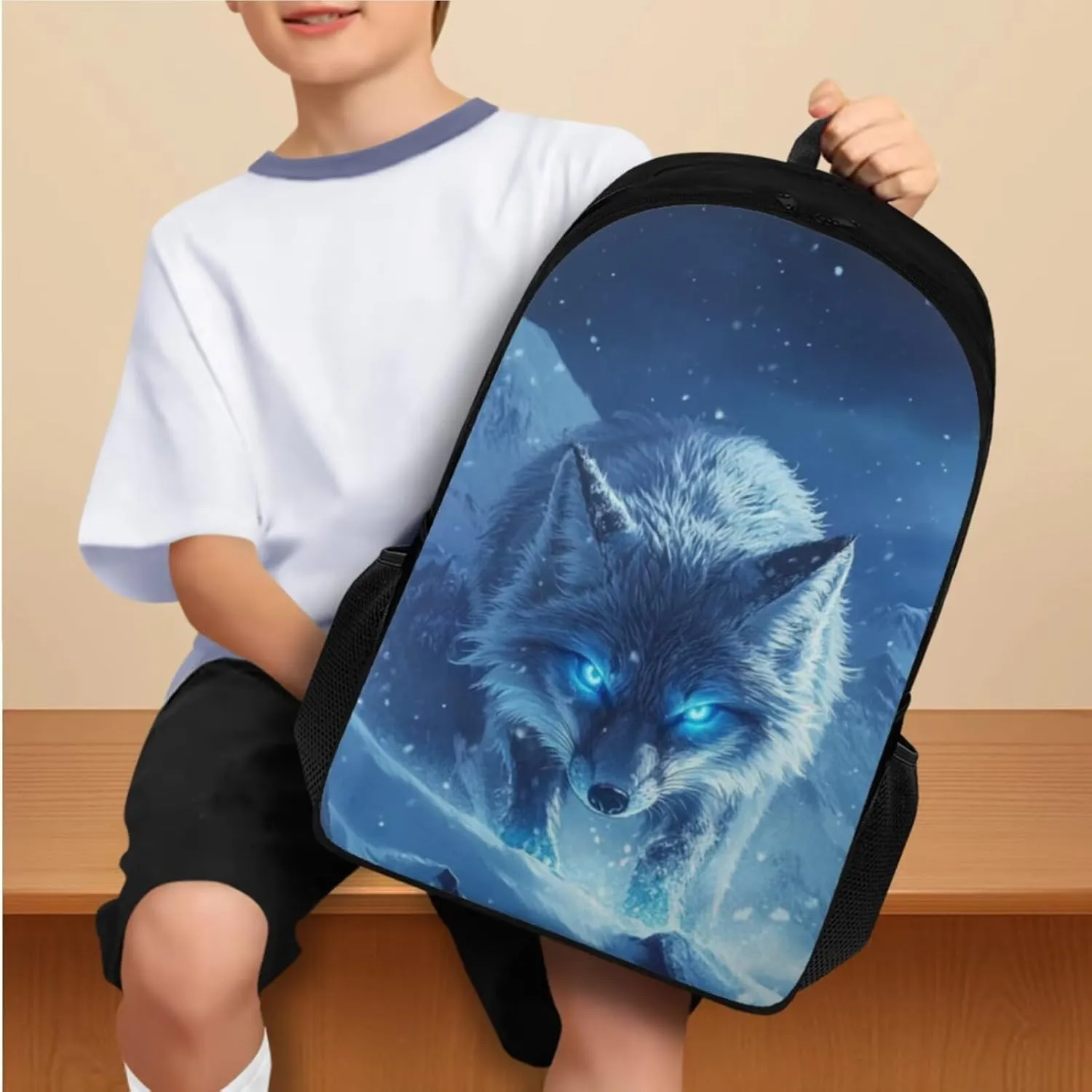 Blue Wolf Preschool Backpack and Lunch Box Set Girls 17 Inch Kids School Backpack Boys 7-8 Lightweight 4 In 1 Set Laptop Pencil Case Organizer Personalized Bookmark