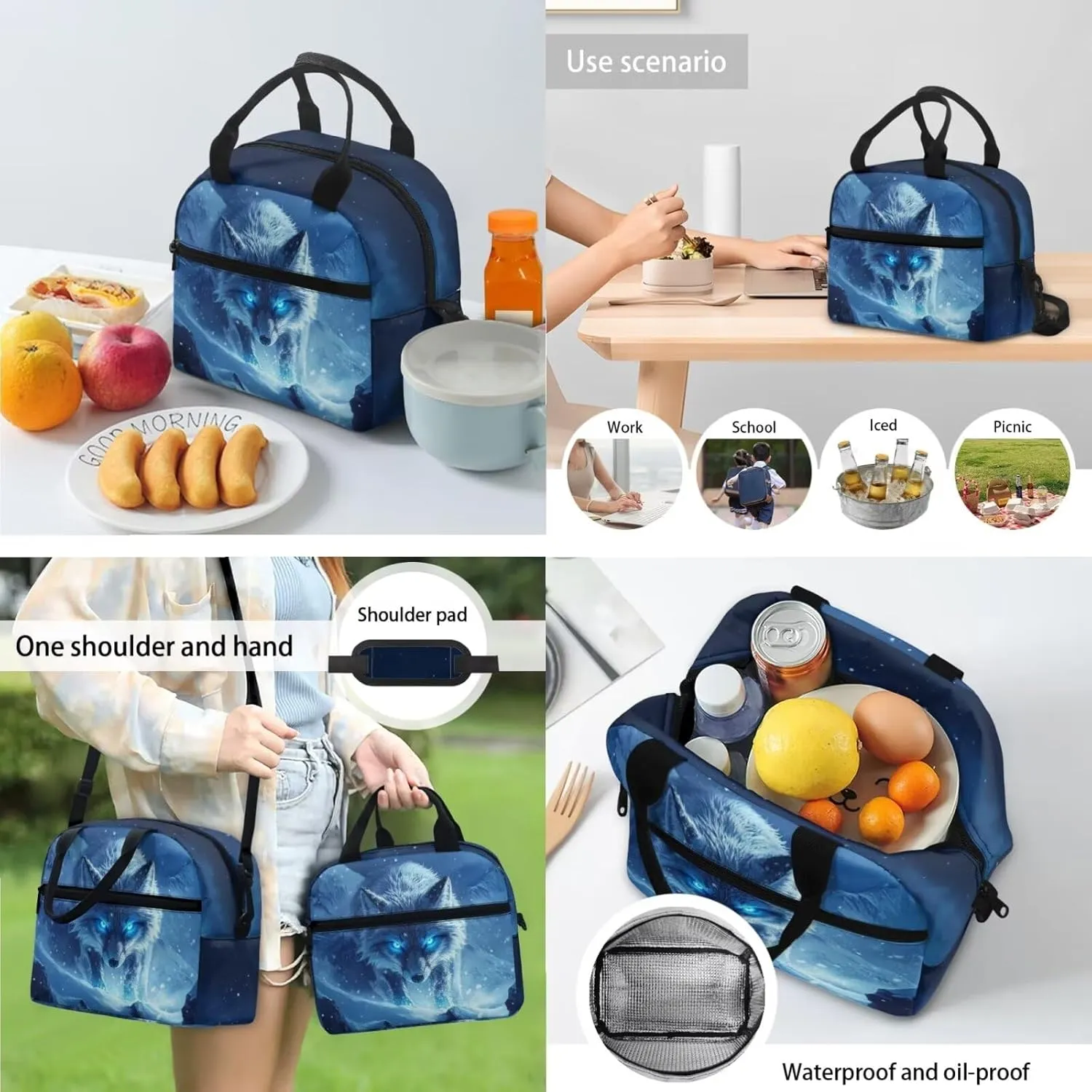 Blue Wolf Preschool Backpack and Lunch Box Set Girls 17 Inch Kids School Backpack Boys 7-8 Lightweight 4 In 1 Set Laptop Pencil Case Organizer Personalized Bookmark