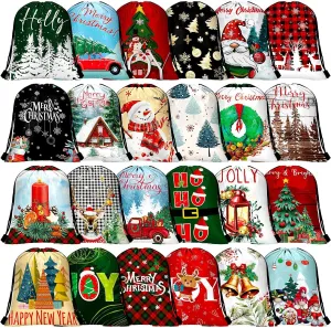 Boao 24 Pcs Christmas Party Favor Bags 11.8 Inch Christmas Drawstring Backpacks Gift Goodie Cookie Treat Snack Bags for Xmas Holiday Presents Party Favor Wrapping Decorations Supplies