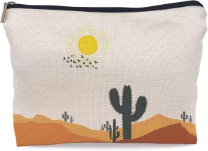Boho Desert Nature Sunset Cactus Landscape Makeup Bag - Mid Century Modern Cosmetic Travel Bag for Women & Gifts