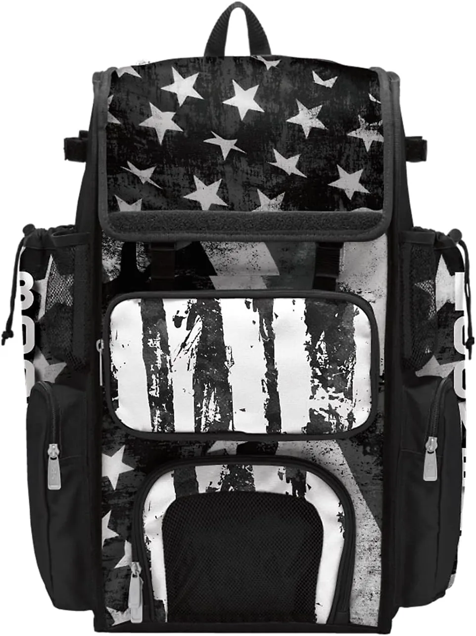 Boombah Superpack Bat Bag - Backpack Version (no wheels) - Holds 4 Bats - USA Stars & Stripes Black Ops Black/White